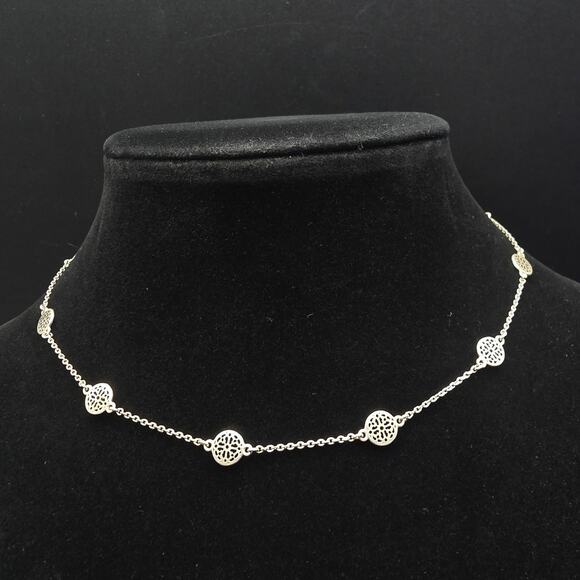 Brighton Ferrara Collar Necklace Silver Tone Filigree Station Beads Chain - Picture 1 of 6